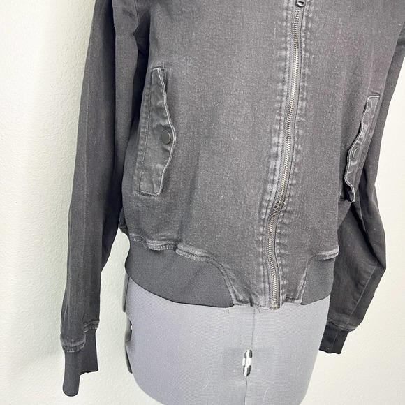 Ci Sono Black Denim Full Zip Long Sleeve Bomber Jacket Women's Size Medium M - Picture 3 of 10